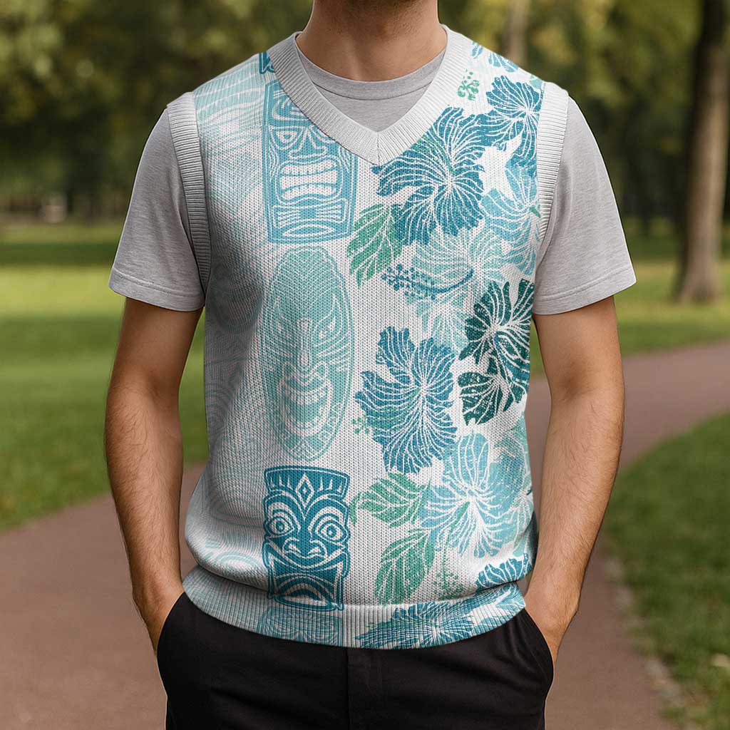 Christmas Aloha Hawaii Tiki Christmas Knitted V-Neck Vest Hibiscus Summer Colors LT7 - Polynesian Pride