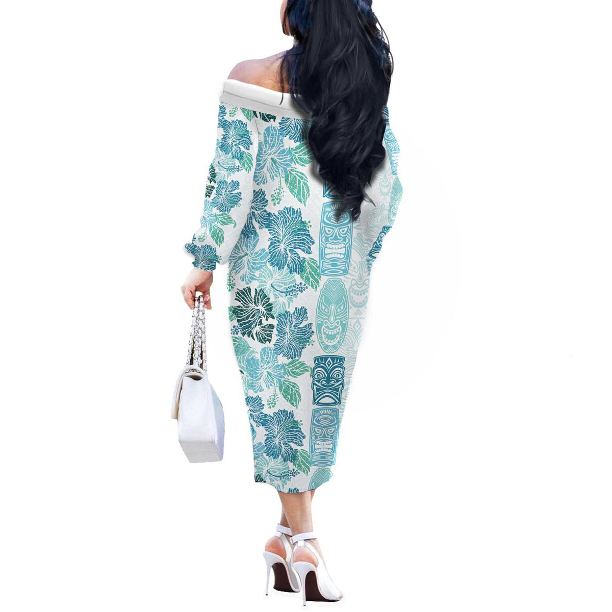 Christmas Aloha Hawaii Tiki Off The Shoulder Long Sleeve Dress Hibiscus Summer Colors LT7 - Polynesian Pride