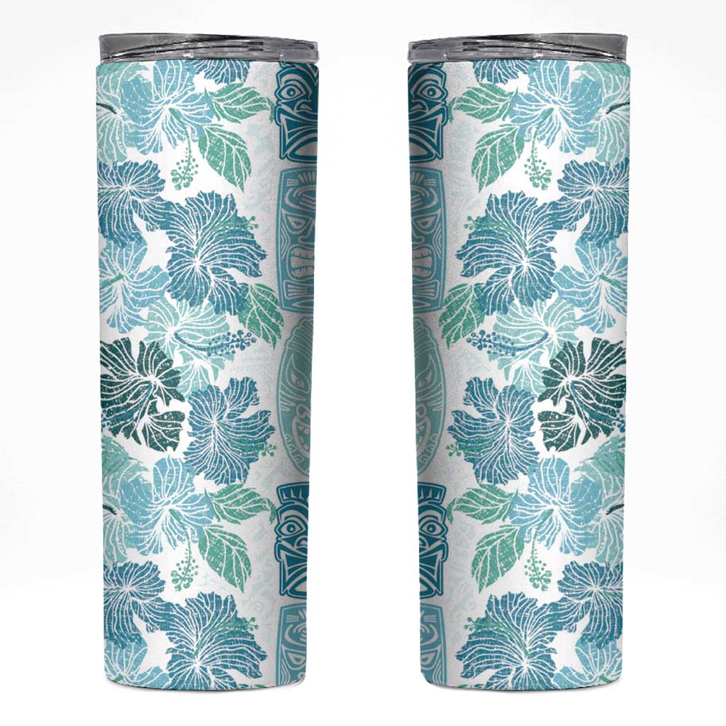 Christmas Aloha Hawaii Tiki Skinny Tumbler Hibiscus Summer Colors LT7 Turquoise - Polynesian Pride