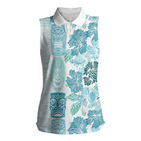 Christmas Aloha Hawaii Tiki Women Sleeveless Polo Shirt Hibiscus Summer Colors LT7 Female Turquoise - Polynesian Pride