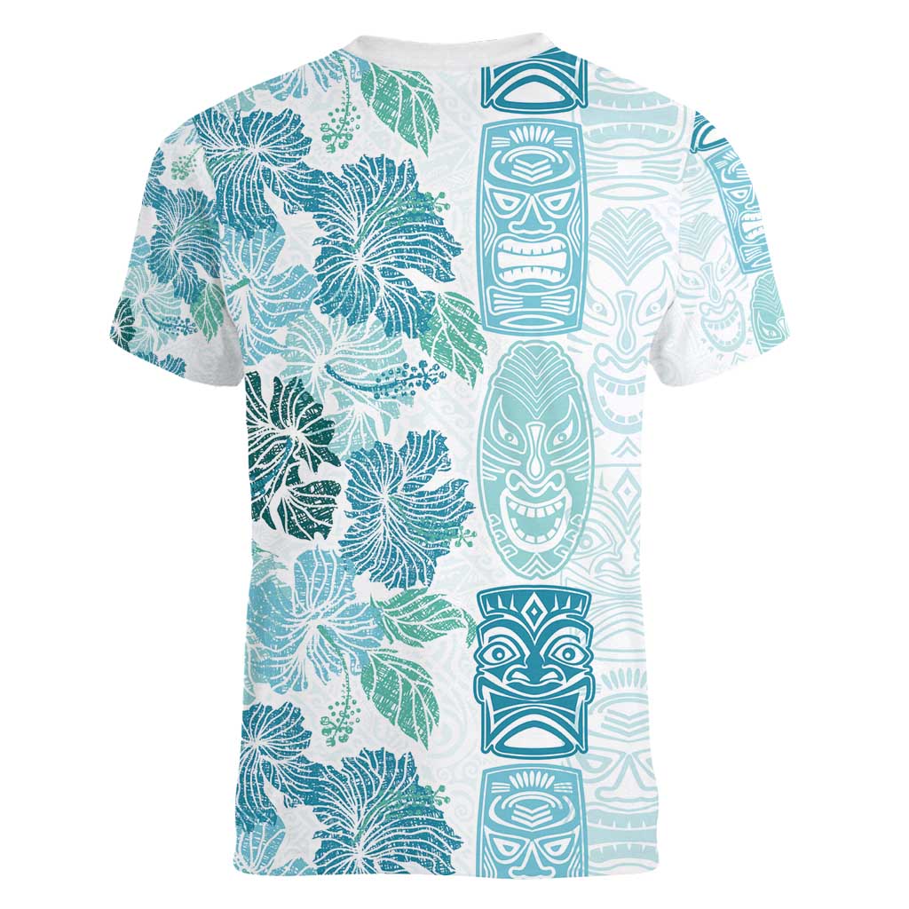 Christmas Aloha Hawaii Tiki Women V-Neck T-Shirt Hibiscus Summer Colors LT7 - Polynesian Pride