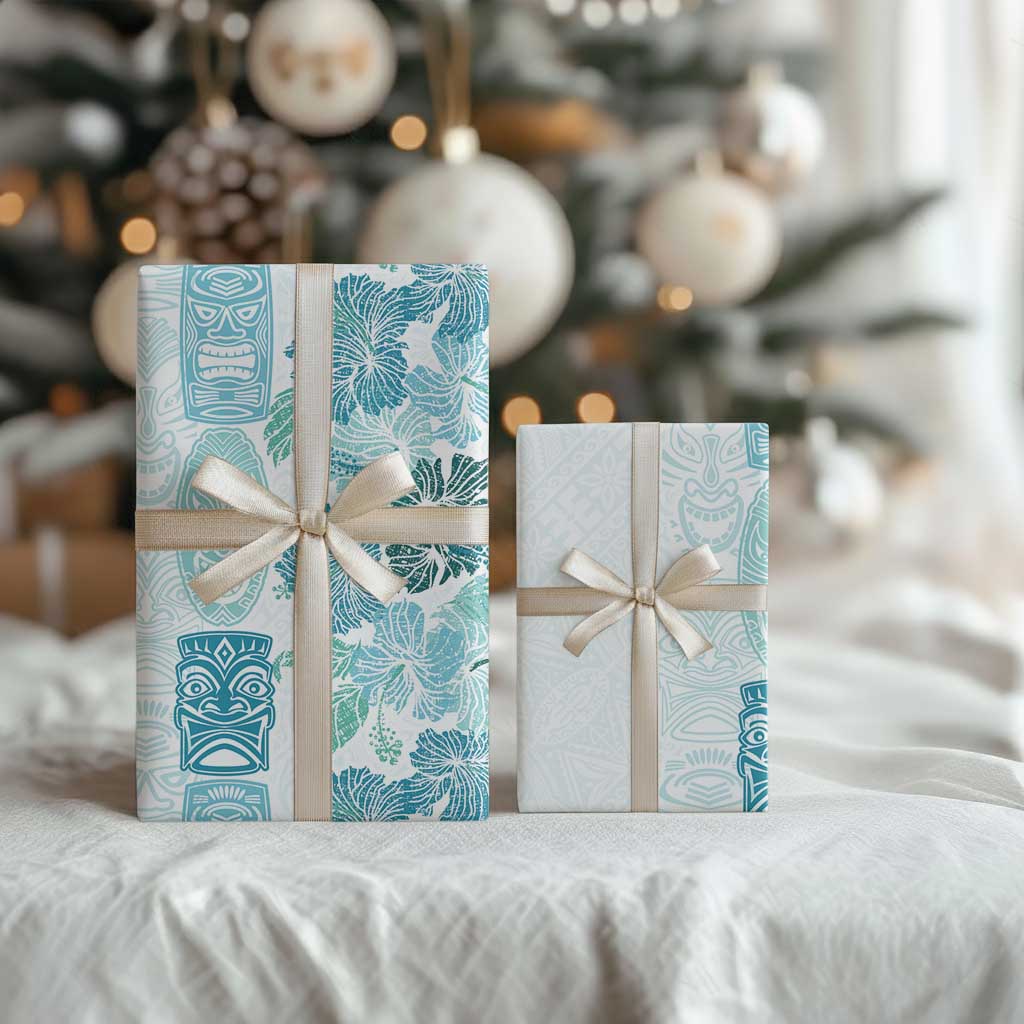 Christmas Aloha Hawaii Tiki Wrapping Paper Hibiscus Summer Colors