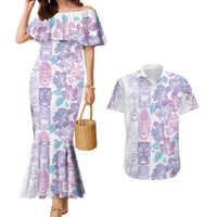 Christmas Aloha Hawaii Tiki Couples Matching Mermaid Dress and Hawaiian Shirt Hibiscus Winter Colors LT7 Lavender - Polynesian Pride