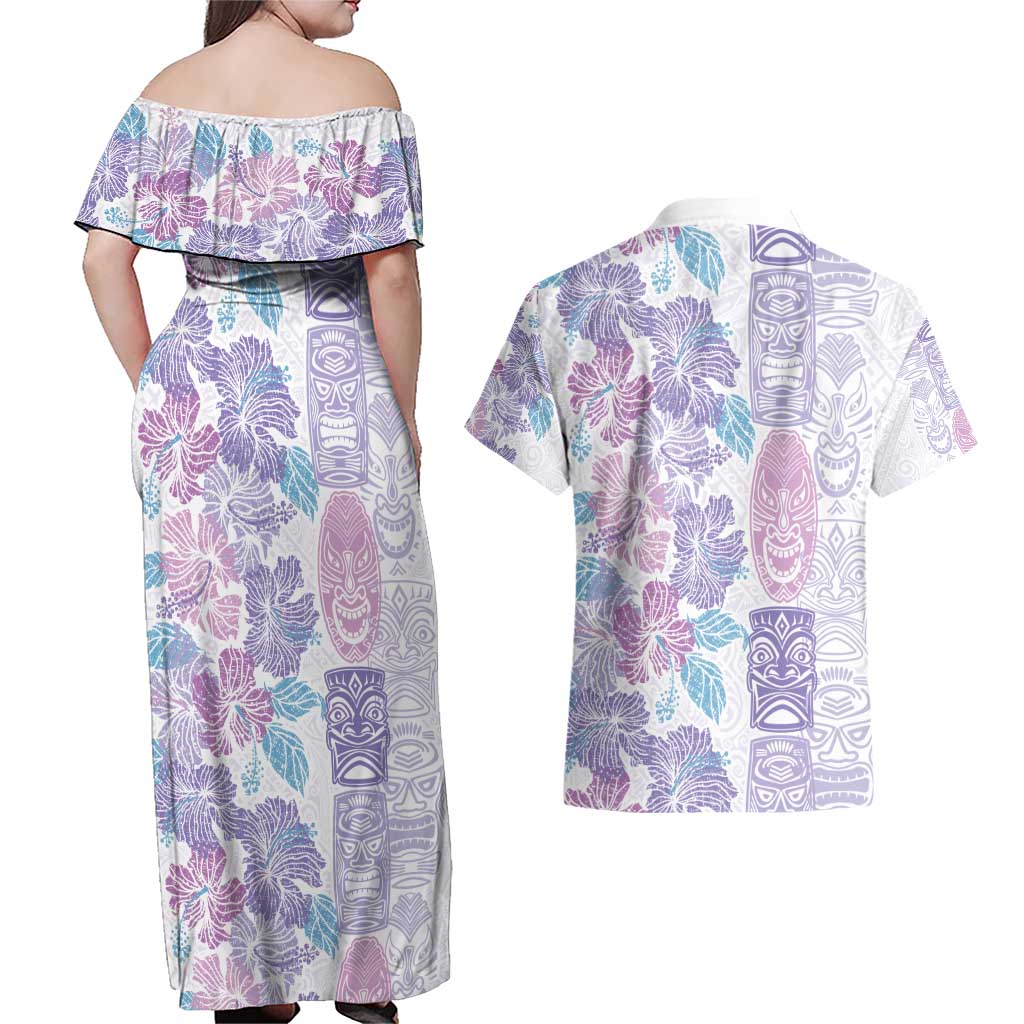 Christmas Aloha Hawaii Tiki Couples Matching Off Shoulder Maxi Dress and Hawaiian Shirt Hibiscus Winter Colors LT7 - Polynesian Pride