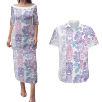 Christmas Aloha Hawaii Tiki Couples Matching Puletasi and Hawaiian Shirt Hibiscus Winter Colors LT7 Lavender - Polynesian Pride