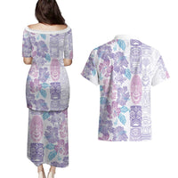 Christmas Aloha Hawaii Tiki Couples Matching Puletasi and Hawaiian Shirt Hibiscus Winter Colors LT7 - Polynesian Pride