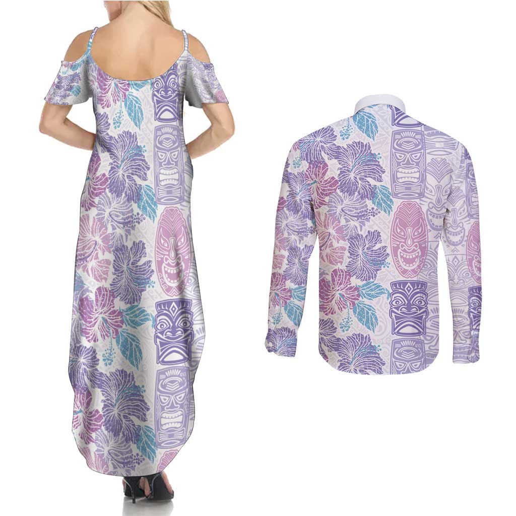 Christmas Aloha Hawaii Tiki Couples Matching Summer Maxi Dress and Long Sleeve Button Shirt Hibiscus Winter Colors LT7 - Polynesian Pride