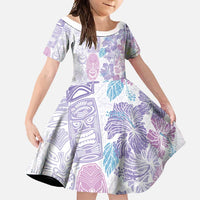 Christmas Aloha Hawaii Tiki Family Matching Long Sleeve Bodycon Dress and Hawaiian Shirt Hibiscus Winter Colors LT7 Daughter's Dress Lavender - Polynesian Pride