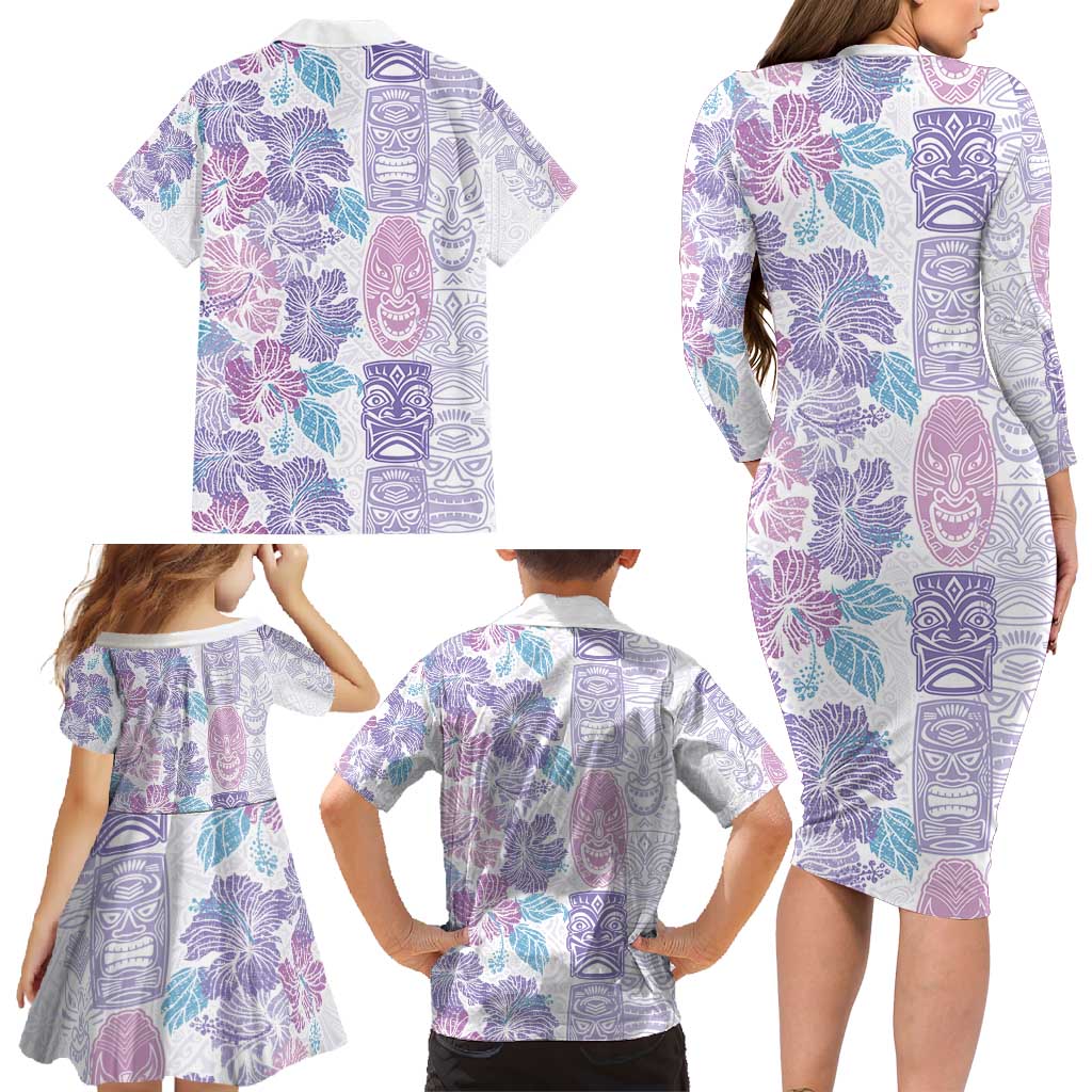 Christmas Aloha Hawaii Tiki Family Matching Long Sleeve Bodycon Dress and Hawaiian Shirt Hibiscus Winter Colors LT7 - Polynesian Pride