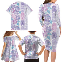 Christmas Aloha Hawaii Tiki Family Matching Long Sleeve Bodycon Dress and Hawaiian Shirt Hibiscus Winter Colors LT7 - Polynesian Pride