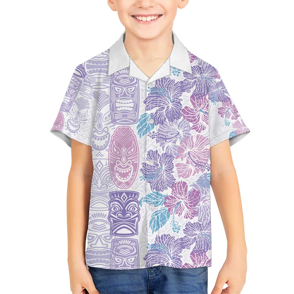 Christmas Aloha Hawaii Tiki Family Matching Long Sleeve Bodycon Dress and Hawaiian Shirt Hibiscus Winter Colors LT7 Son's Shirt Lavender - Polynesian Pride