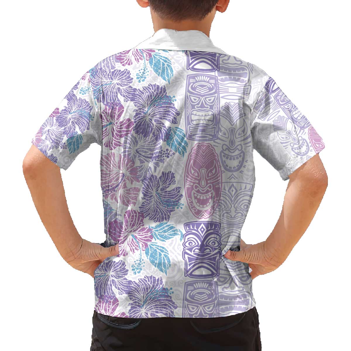 Christmas Aloha Hawaii Tiki Family Matching Off The Shoulder Long Sleeve Dress and Hawaiian Shirt Hibiscus Winter Colors LT7 - Polynesian Pride