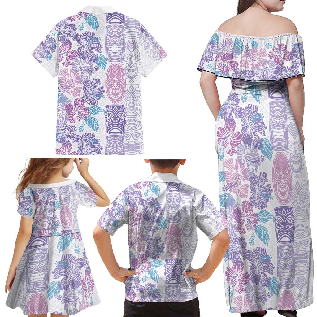Christmas Aloha Hawaii Tiki Family Matching Off Shoulder Maxi Dress and Hawaiian Shirt Hibiscus Winter Colors LT7 - Polynesian Pride