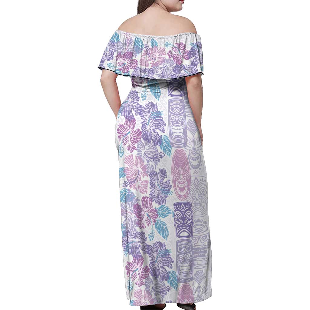 Christmas Aloha Hawaii Tiki Family Matching Off Shoulder Maxi Dress and Hawaiian Shirt Hibiscus Winter Colors LT7 - Polynesian Pride