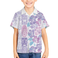 Christmas Aloha Hawaii Tiki Family Matching Off Shoulder Maxi Dress and Hawaiian Shirt Hibiscus Winter Colors LT7 Son's Shirt Lavender - Polynesian Pride