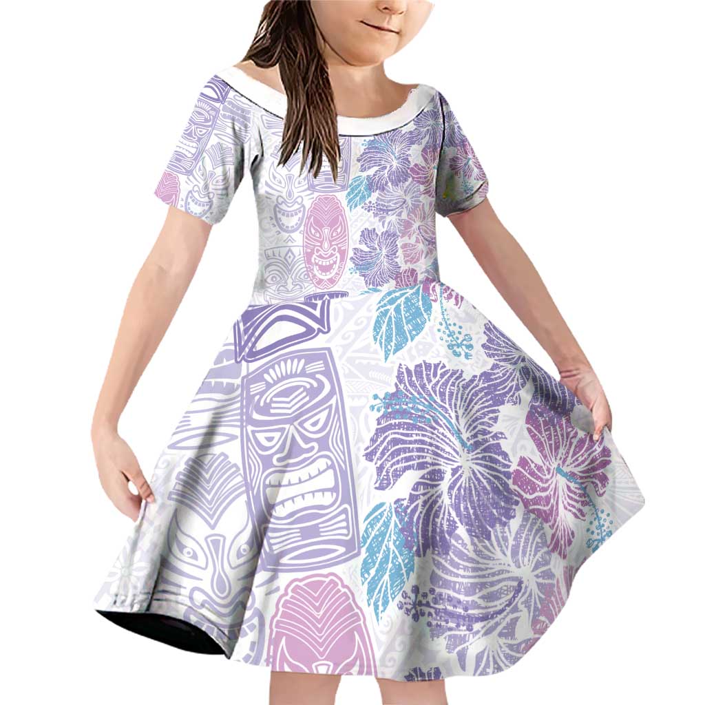 Christmas Aloha Hawaii Tiki Family Matching Off Shoulder Short Dress and Hawaiian Shirt Hibiscus Winter Colors LT7 Daughter's Dress Lavender - Polynesian Pride