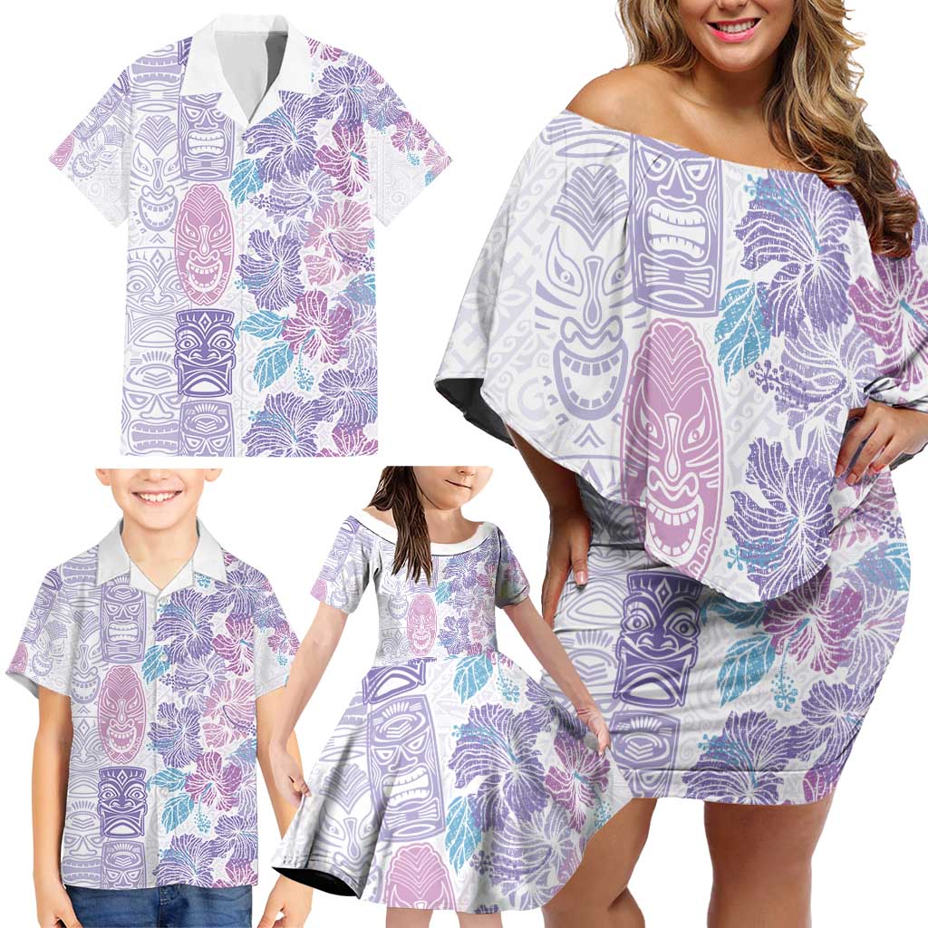 Christmas Aloha Hawaii Tiki Family Matching Off Shoulder Short Dress and Hawaiian Shirt Hibiscus Winter Colors LT7 - Polynesian Pride