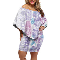 Christmas Aloha Hawaii Tiki Family Matching Off Shoulder Short Dress and Hawaiian Shirt Hibiscus Winter Colors LT7 Mom's Dress Lavender - Polynesian Pride