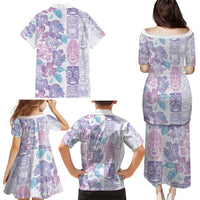 Christmas Aloha Hawaii Tiki Family Matching Puletasi and Hawaiian Shirt Hibiscus Winter Colors LT7 - Polynesian Pride