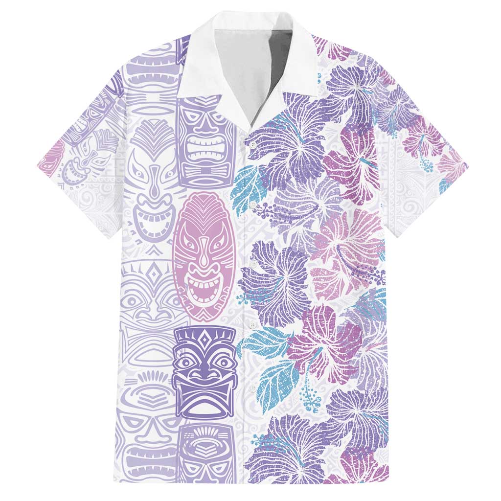 Christmas Aloha Hawaii Tiki Family Matching Puletasi and Hawaiian Shirt Hibiscus Winter Colors LT7 Dad's Shirt - Short Sleeve Lavender - Polynesian Pride