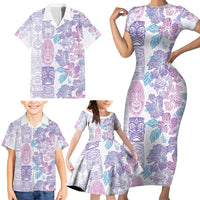Christmas Aloha Hawaii Tiki Family Matching Short Sleeve Bodycon Dress and Hawaiian Shirt Hibiscus Winter Colors LT7 - Polynesian Pride