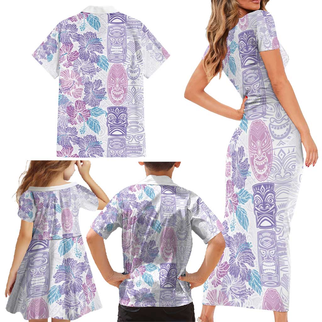 Christmas Aloha Hawaii Tiki Family Matching Short Sleeve Bodycon Dress and Hawaiian Shirt Hibiscus Winter Colors LT7 - Polynesian Pride