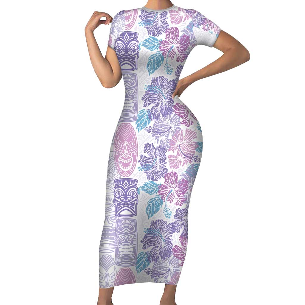 Christmas Aloha Hawaii Tiki Family Matching Short Sleeve Bodycon Dress and Hawaiian Shirt Hibiscus Winter Colors LT7 Mom's Dress Lavender - Polynesian Pride
