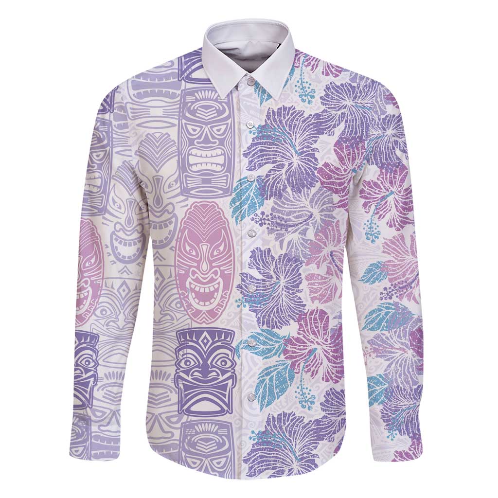 Christmas Aloha Hawaii Tiki Family Matching Tank Maxi Dress and Hawaiian Shirt Hibiscus Winter Colors LT7 Dad's Shirt - Long Sleeve Lavender - Polynesian Pride