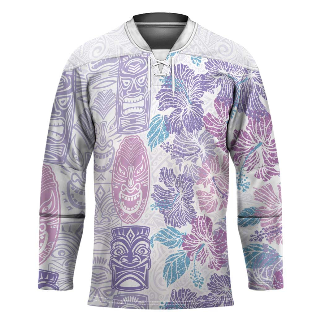 Christmas Aloha Hawaii Tiki Hockey Jersey Hibiscus Winter Colors - Polynesian Pride