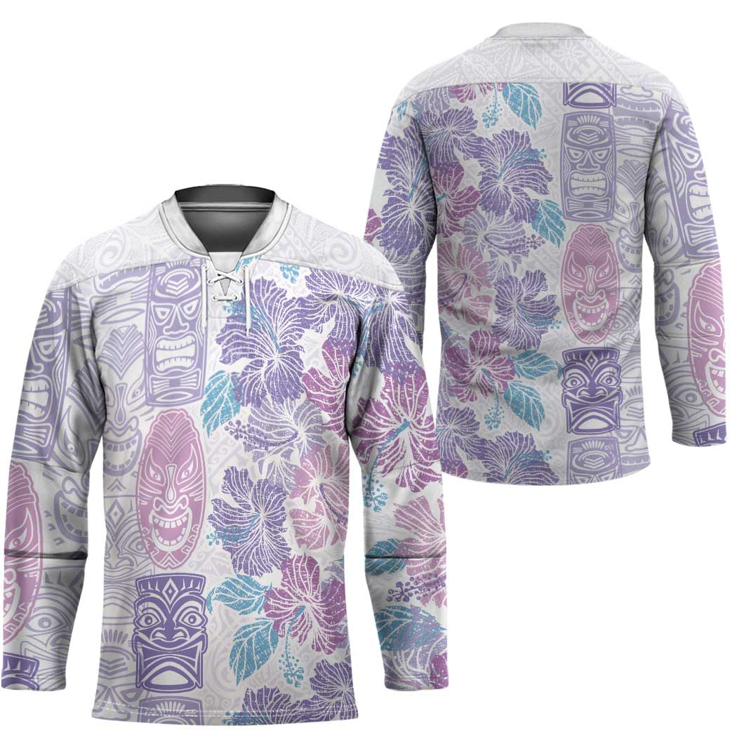 Christmas Aloha Hawaii Tiki Hockey Jersey Hibiscus Winter Colors - Polynesian Pride
