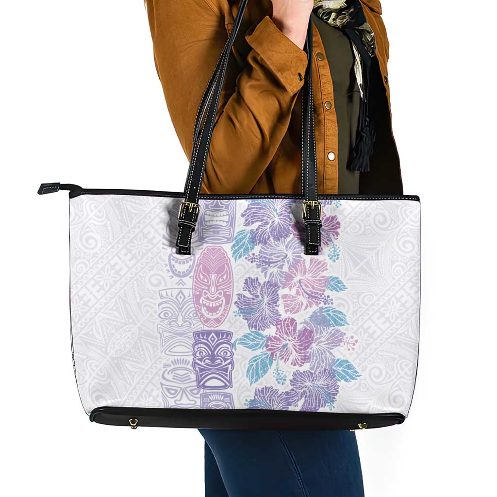Christmas Aloha Hawaii Tiki Leather Tote Bag Hibiscus Winter Colors - Polynesian Pride