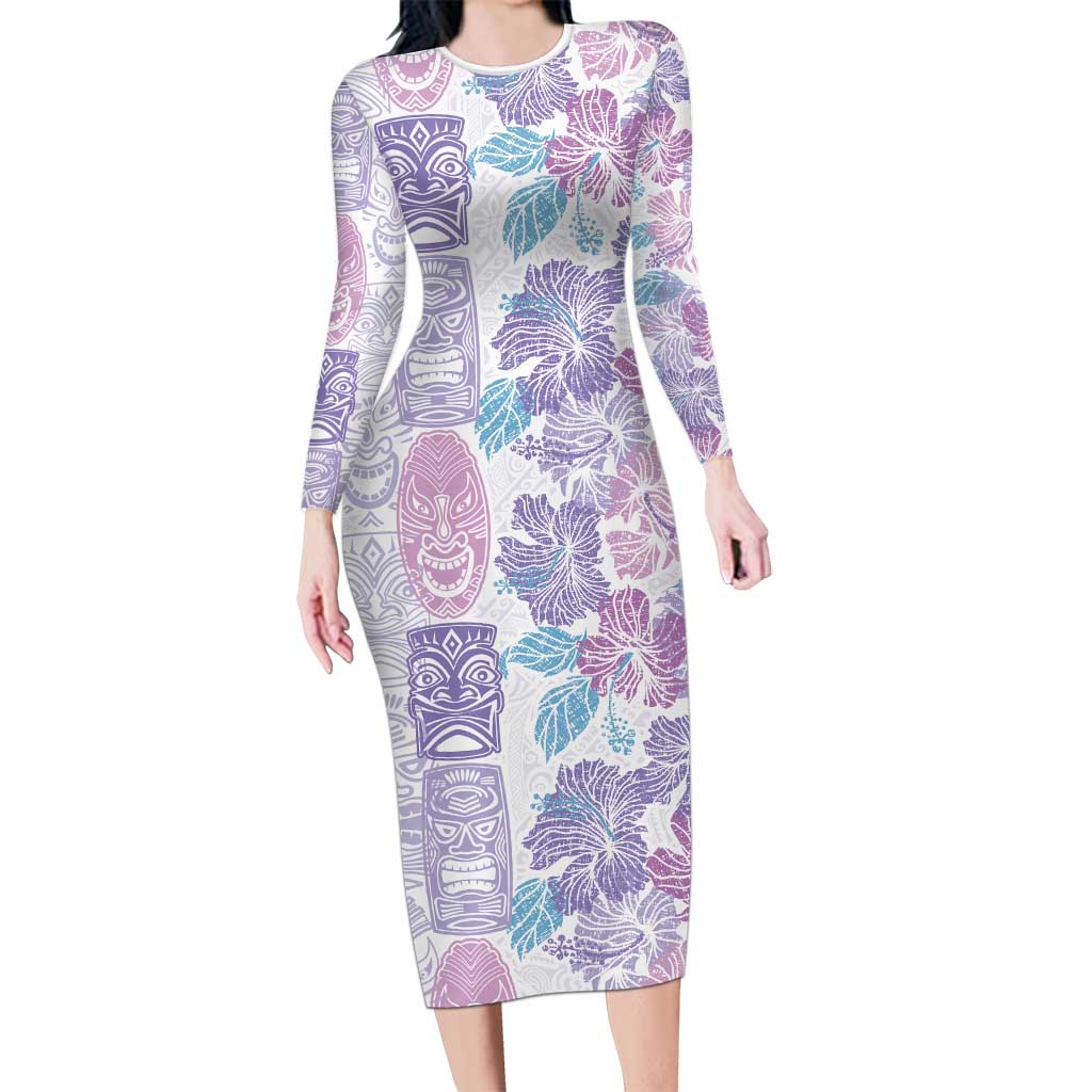 Christmas Aloha Hawaii Tiki Long Sleeve Bodycon Dress Hibiscus Winter Colors LT7 Long Dress Lavender - Polynesian Pride