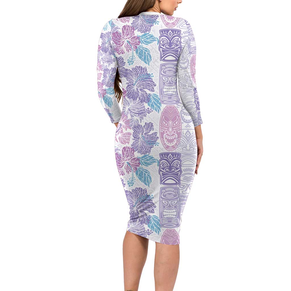 Christmas Aloha Hawaii Tiki Long Sleeve Bodycon Dress Hibiscus Winter Colors LT7 - Polynesian Pride