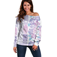 Christmas Aloha Hawaii Tiki Off Shoulder Sweater Hibiscus Winter Colors - Polynesian Pride