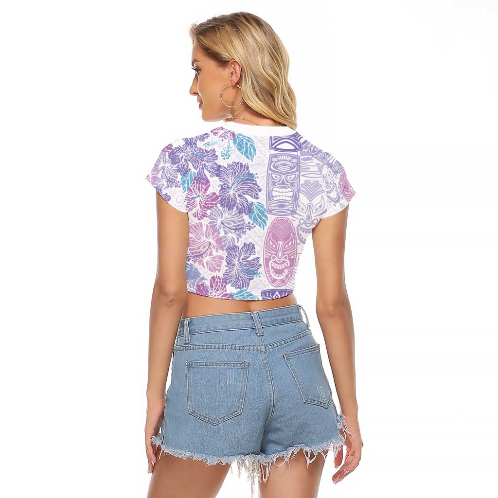 Christmas Aloha Hawaii Tiki Raglan Cropped T Shirt Hibiscus Winter Colors - Polynesian Pride