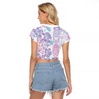 Christmas Aloha Hawaii Tiki Raglan Cropped T Shirt Hibiscus Winter Colors - Polynesian Pride