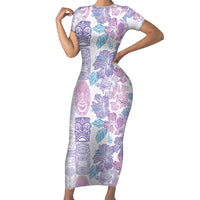 Christmas Aloha Hawaii Tiki Short Sleeve Bodycon Dress Hibiscus Winter Colors LT7 Long Dress Lavender - Polynesian Pride