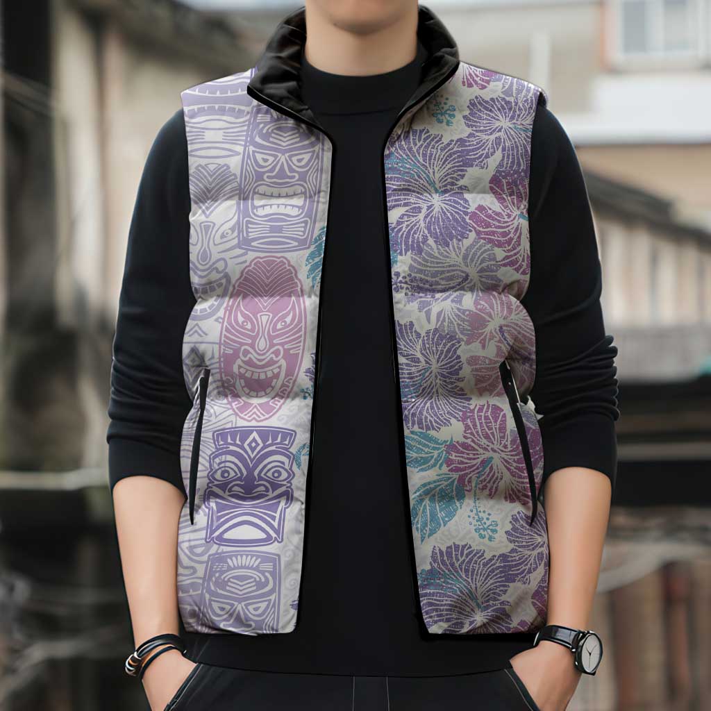 Christmas Aloha Hawaii Tiki Sleeveless Puffer Jacket Hibiscus Winter Colors - Polynesian Pride