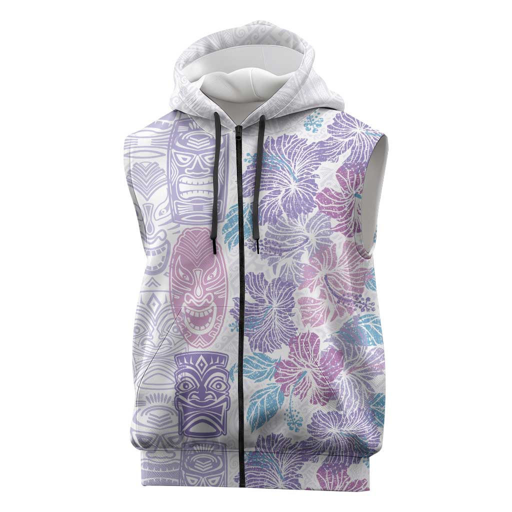 Christmas Aloha Hawaii Tiki Sleeveless Zip Hoodie Hibiscus Winter Colors - Polynesian Pride