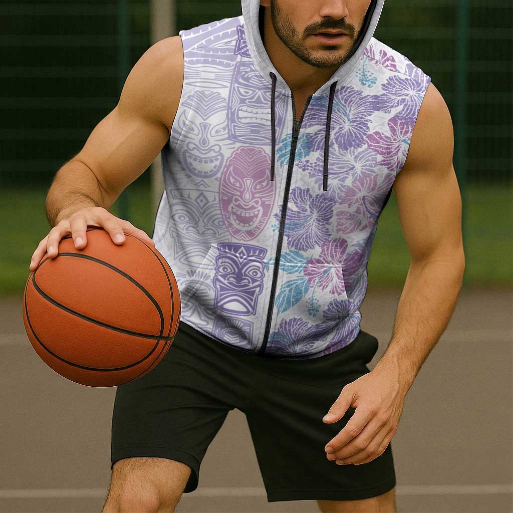 Christmas Aloha Hawaii Tiki Sleeveless Zip Hoodie Hibiscus Winter Colors - Polynesian Pride
