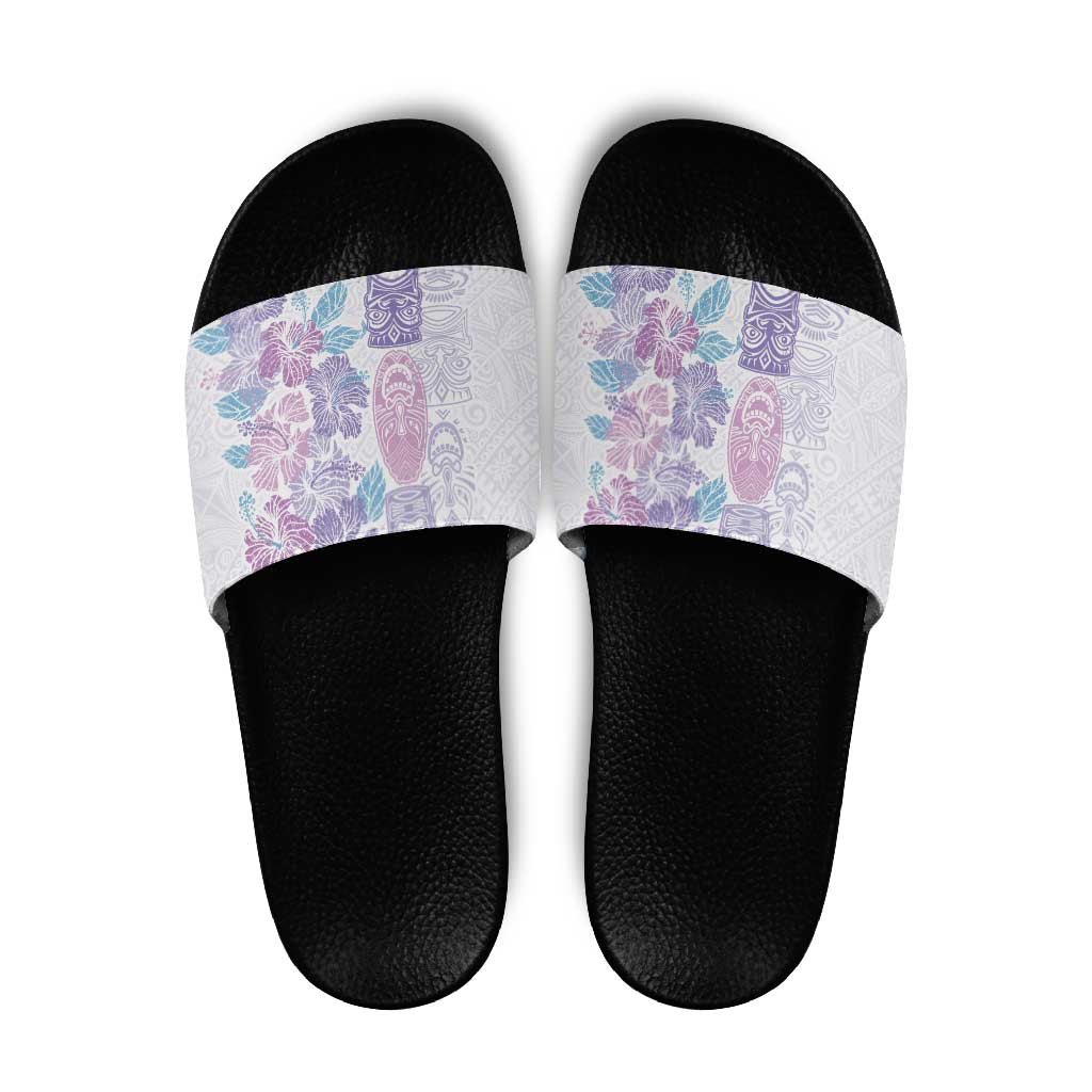 Christmas Aloha Hawaii Tiki Slide Sandals Hibiscus Winter Colors - Polynesian Pride