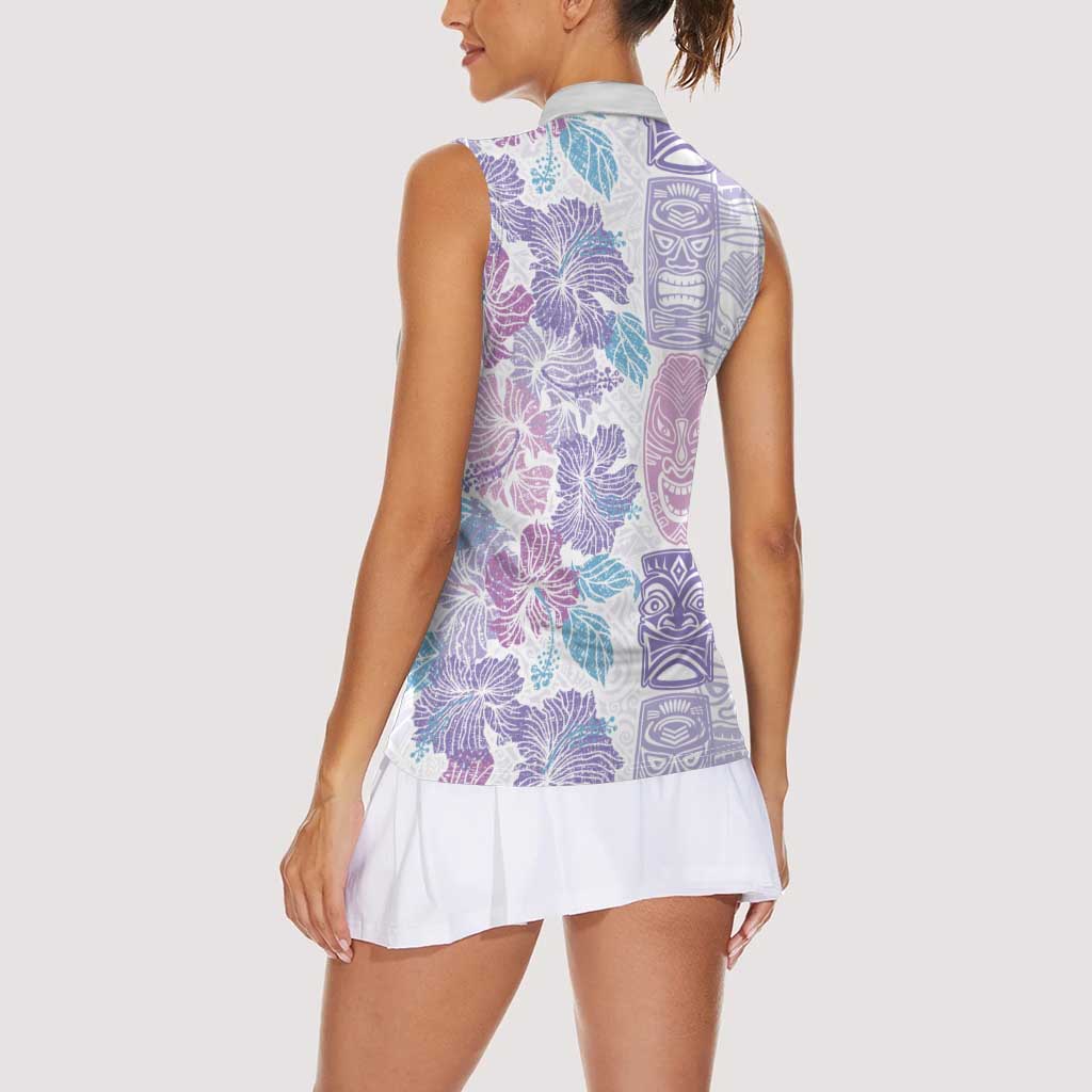 Christmas Aloha Hawaii Tiki Women Sleeveless Polo Shirt Hibiscus Winter Colors LT7 - Polynesian Pride
