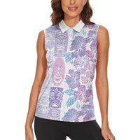 Christmas Aloha Hawaii Tiki Women Sleeveless Polo Shirt Hibiscus Winter Colors LT7 - Polynesian Pride