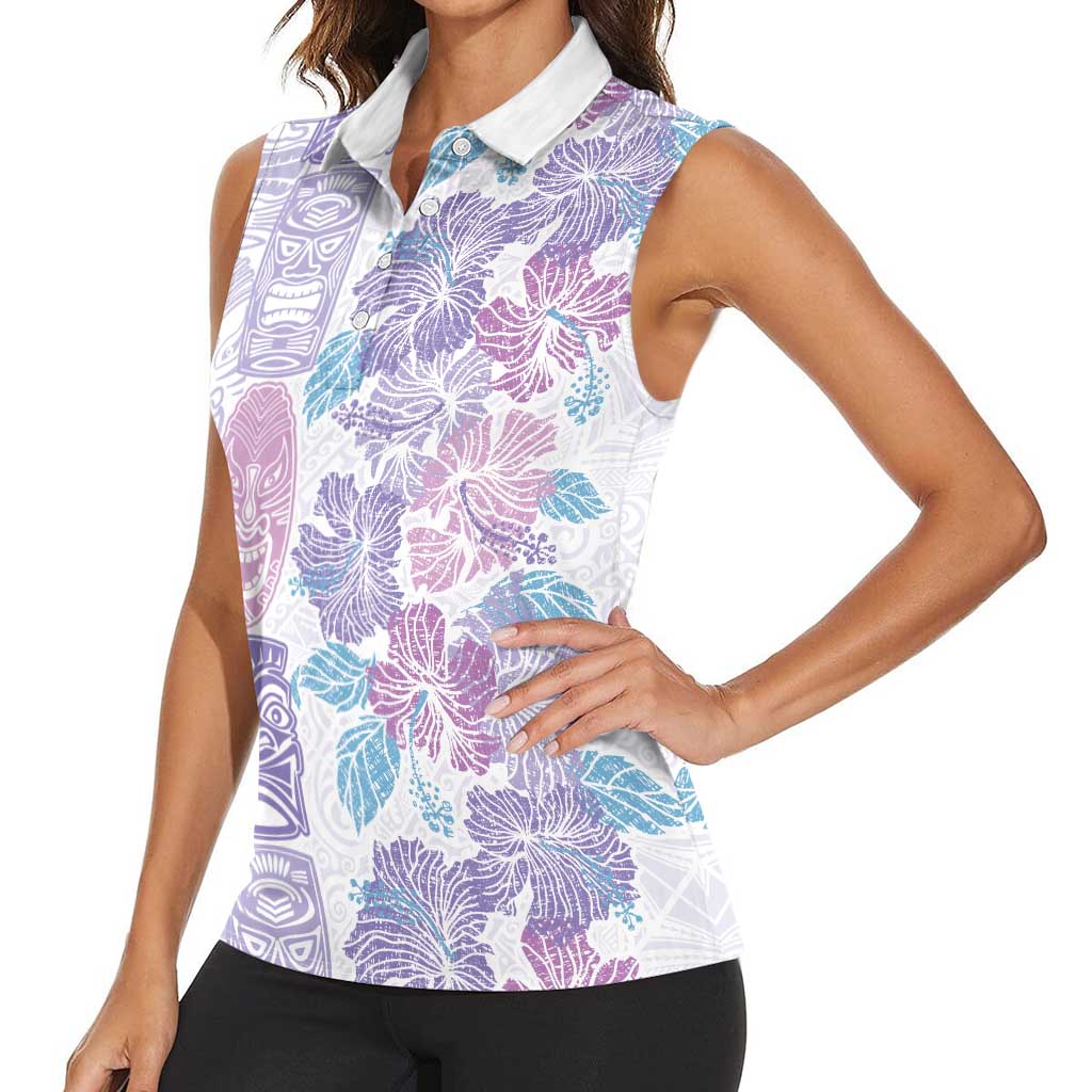 Christmas Aloha Hawaii Tiki Women Sleeveless Polo Shirt Hibiscus Winter Colors LT7 - Polynesian Pride
