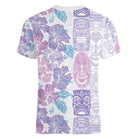 Christmas Aloha Hawaii Tiki Women V-Neck T-Shirt Hibiscus Winter Colors LT7 - Polynesian Pride