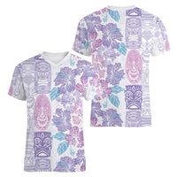 Christmas Aloha Hawaii Tiki Women V-Neck T-Shirt Hibiscus Winter Colors LT7 - Polynesian Pride