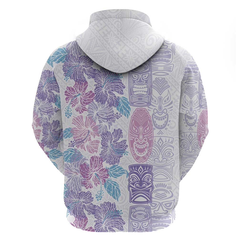 Christmas Aloha Hawaii Tiki Zip Hoodie Hibiscus Winter Colors - Polynesian Pride