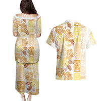 Christmas Aloha Hawaii Tiki Couples Matching Puletasi and Hawaiian Shirt Hibiscus Autumn Colors LT7 - Polynesian Pride