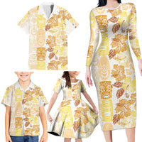 Christmas Aloha Hawaii Tiki Family Matching Long Sleeve Bodycon Dress and Hawaiian Shirt Hibiscus Autumn Colors LT7 - Polynesian Pride