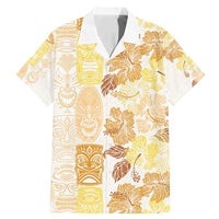 Christmas Aloha Hawaii Tiki Family Matching Mermaid Dress and Hawaiian Shirt Hibiscus Autumn Colors LT7 Dad's Shirt - Short Sleeve Yellow - Polynesian Pride